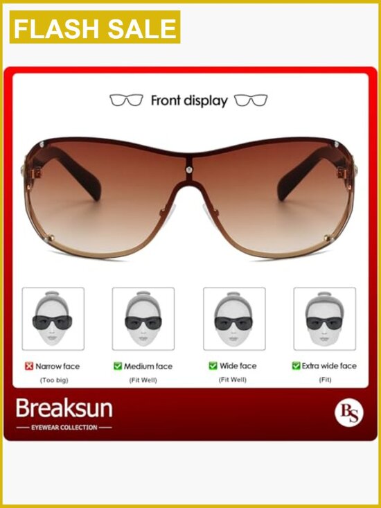 Oversized Y2K Wrap Around Shield Sunglasses Trendy Rimless Shades main image 7